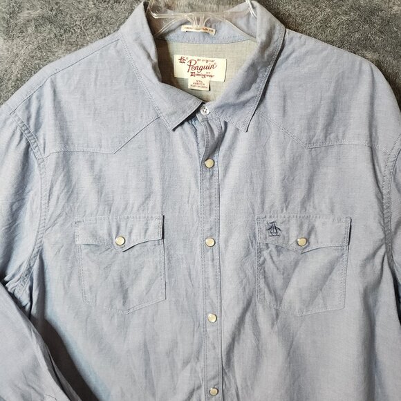 Original Penguin Heritage Slim Men's Button Down Long Size XXL Blue Casual EUC - Picture 2 of 10
